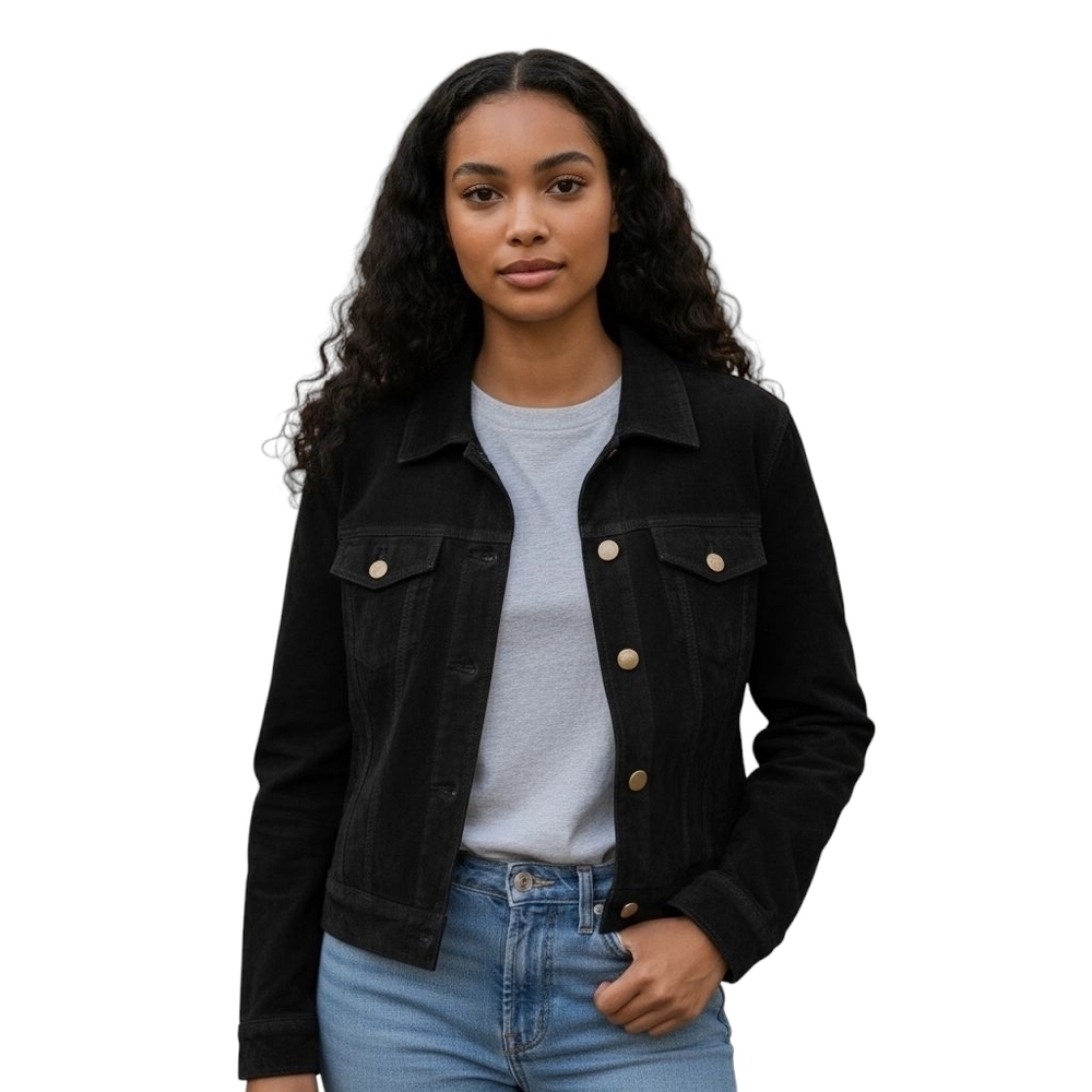 SKOTTS SUEDE Womens XL Suede Leather Jacket Black Washable Coat Fall Pockets